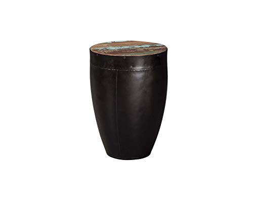 Scott Living Side Table with Drum Base Natural Reclaimed Wood and Black Iron