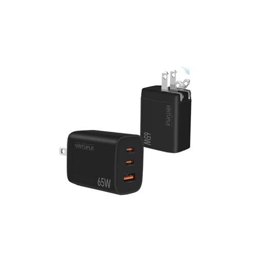 65W GaN USB C Charger, PPS 3-Port Fast Compact Foldable USB C Charger Block, Applicable to MacBook,Galaxy S24,and More Series (Black)
