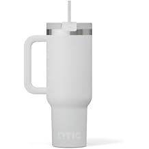 RTIC 40 oz Road Trip Tumbler Double-Walled Cermaic Lined Insulated Stainless Steel Portable Travel Coffee Mug Cup with Lid, Handle and Straw, Cool Grey