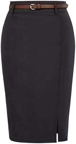 Kate Kasin Womens Bodycon Pencil Skirt with Belt Solid Color Hip-Wrapped
