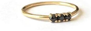 Dainty Black Onyx Ring - Stackable band - 14K Gold Vermeil over Sterling Silver - Delicate Everyday Ring - Black Gemstone - GJH073