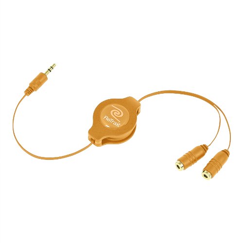 ReTrak Retractable Headphones Splitter, Orange ETCABLESPLOR