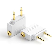 SQERO Airplane Headphone Jack Adapter, Dual 3.5mm Male to 3.5mm Female Jack AUX Adapter for Bluetooth Wireless Transmitter Receiver, Flight/Travel/TV/Gym, Gold Plated (2, White)