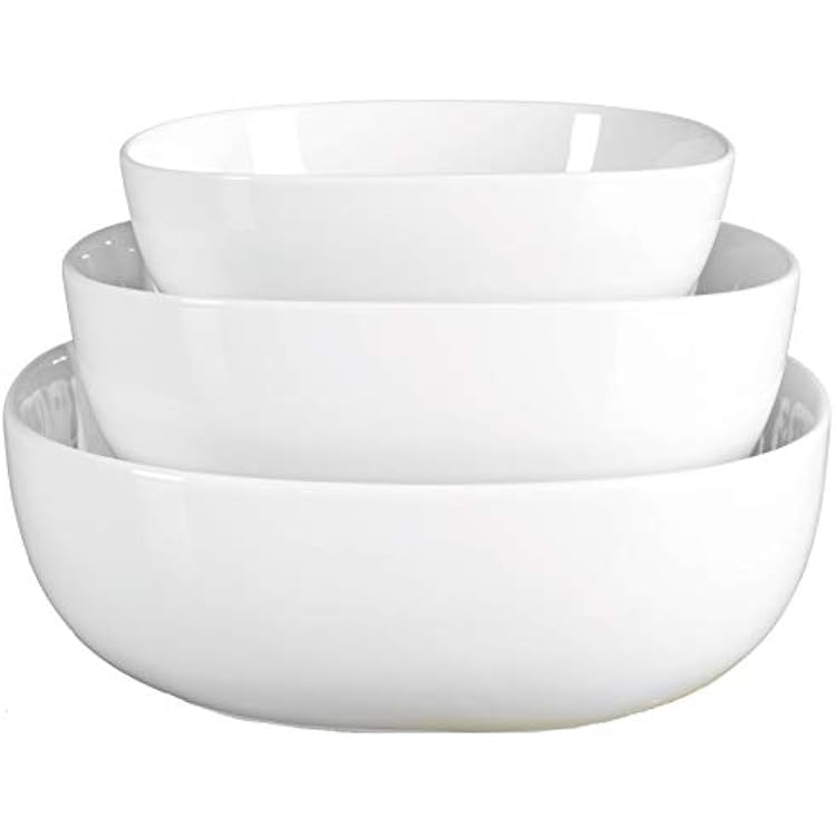 Denmark White Porcelain Chip Resistant Scratch Resistant Commercial Grade Serveware, 3 Piece Serving Bowl Set