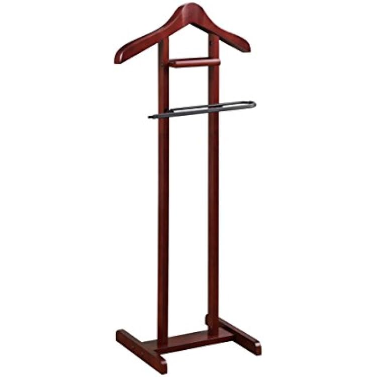 Proman Products Lancaster Suit Valet Stand VL16141 with Tray, Contour Hanger, Trouser Bar, 17 W x 12 D x 42 H, Mahogany