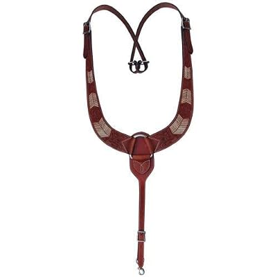 Showman Floral Tooled Leather Pulling Collar wRawhide Buck Stitch Inlays