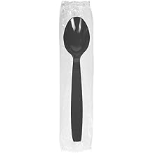 Karat [1,000 ct] Heavy Duty Plastic Spoons Individually Wrapped Sturdy Disposable Spoons for Break Rooms &amp; Parties Strong, Firm for Sanitary Use | Black