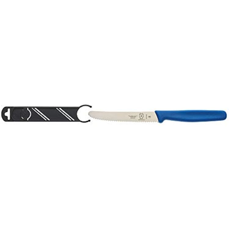 Mercer Culinary M33932BLB Bar Knife, 4-516 Wavy Edge, Rounded Tip, Blue