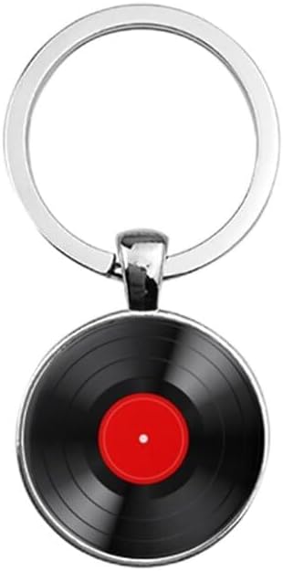 Art Attack Retro Vinyl Record Album Keychain, Music Recording Player Pendant Charm Key Chain Ring (Silver)