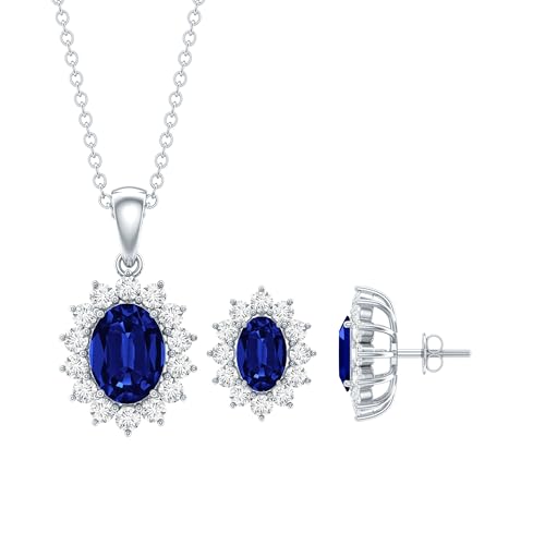 Certified 3 Carat Lab Grown Blue Sapphire Wedding Jewelry Set in Silver, Aaaa Quality - Unique Mothers Day Gift