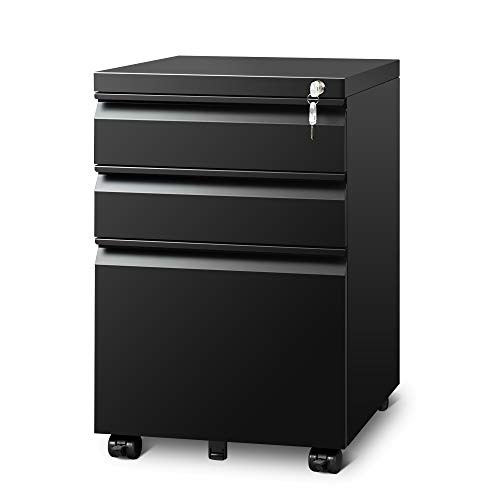 DEVAISE 3-Drawer Mobile File Cabinet with Lock, LegalLetter Size, Black