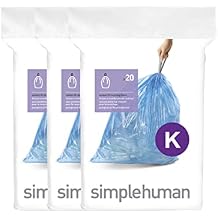 simplehuman Code K 60 Count, Genuine Custom Fit Liners, Drawstring Trash Bags in Dispenser Packs, 35-45 Liter / 9.2-12 Gallon, Blue