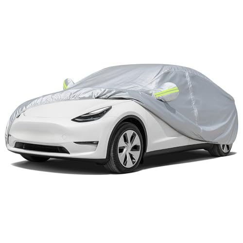 Favoto Car Cover for Tesla Model-Y - Custom Fit Vehicle Cover 6 Layers Waterproof All Weather Outdoor Rain Snow Sun Protection with Ventilated Mesh Charging Port Door Zipper