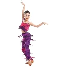 1set Latin Dance Set Ballroom Plus Size Fringe Tassel Pants And Top Solid Fringe Latin Dancing Costume For Dance and Performance(Color-07,120cm)