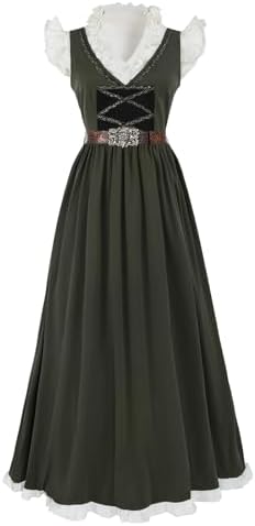 LTAKK Renaissance Dress Women Medieval Costume Vintage Sleeveless V-Neck Dresses with Belt