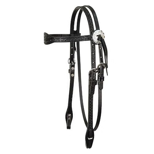 Circle Y Western Julie Goodnight Leaf Browband Headstall - Horse Size Diamond, Floral, Leaf Tooling Double-Ply Leather with Stainless Steel Hardware 58 Width Headstall