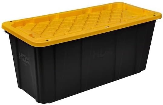 57 Gallon Tough Storage Tote with Snap-On Lid, Black with Yellow Lid, Stackable