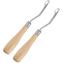 2 Pieces 6.3 Inch Wooden Bent Latch Hook Crochet Needle, Knitting Tool for Rug Making and Art Crafts