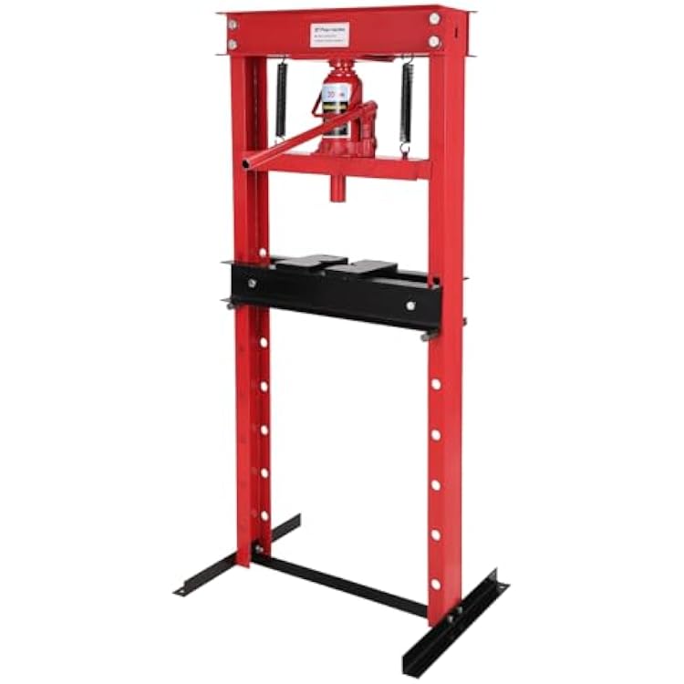 Hydraulic 12 Ton H-Frame Garage Floor Adjustable Shop Press with Plates - Heavy Duty Garage Floor Press for Bending, Straightening, Installing Bearings & U-Joints 6T12T20T