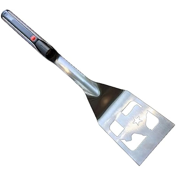 GRILL LIGHT Stainless Steel Lone Star Texas BBQ Grilling Spatula Turner with LED Flashlight - Thick Restaurant Grade Steel - Waterproof & Dishwasher Safe - Grill in the Dark