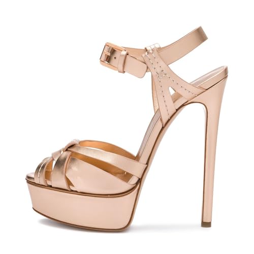 VERISSON Womens Peep Toe Cross Bands Open-back Buckle Up Stiletto Platform Sandals