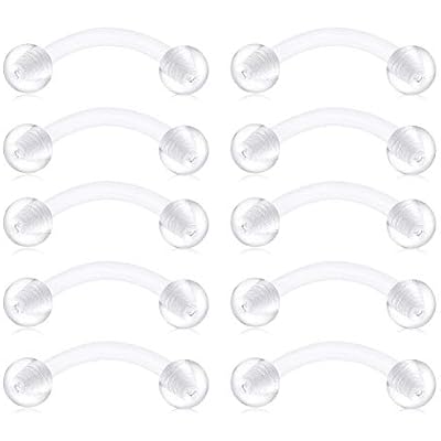 JFORYOU Clear Bioflex Acrylic Curved Barbell Belly Button Rings Snake Eyes Tongue Ring Retainer Piercing 14G 121416 mm