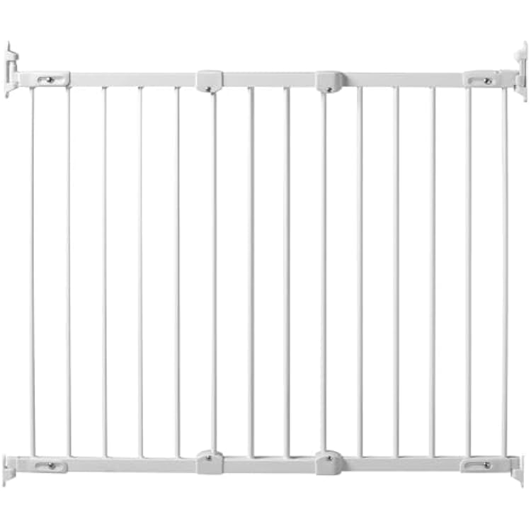 KidCo 28-42.5 Angle Mount Safeway Angeled Baby Gate for Stairs with Banister or Uneven Walls | No-Trip Top of Stairs Baby Gate No Bottom Bar | Quick-Release Mounted Hardware White