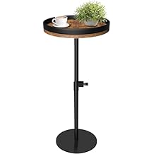 Drink Table, Small Round Side Table Height Adjustable Martini Table with Weighted Metal Base, Pedestal Table for Small Spaces, Accent Table for Living Room, Bedroom, Bathroom (Brown-1)