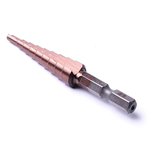 ATOPLEE 1pc Cobalt Step Drill Bit,M35 5% HSS Co,Spiral Flutes and 14 Inch Hex Shank,Unibit Step Bit for Hole Drilling in Metal, Copper, Aluminum, Wood, Plastic,9 Steps,4-12mm