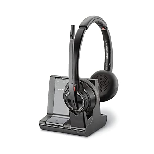 Plantronics - Savi 8220 Office Wireless DECT Headset Poly - Dual Ear Stereo - Compatible to connect to PCMac or to Cell Phone via Bluetooth - Works with Teams Certified, Zoom,Black