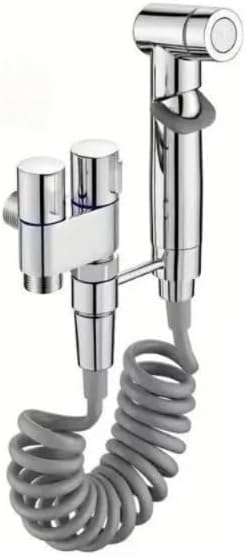 Premium Çift Çıkışlı Taharet Musluğu Seti - Esnek Spiral Hortumlu Taharet Bataryası ve Başlığı - Krom veya Antrasit Gri Renk Seçeneği (Krom)