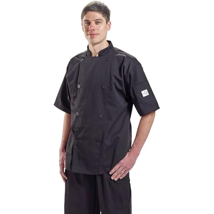 Mercer Culinary M61012BKXS Genesis Mens Short Sleeve Chef Jacket with Traditional Buttons, X-Small, Black