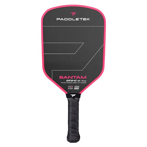 Paddletek Bantam GTO-C 12.7mm Hybrid Pickleball Paddle Raw Carbon Fiber Face Aerodynamic Tapered Shape Polymer Core 16.25 x 7.75 5.5 Handle UPA-A & PBCoR .43 Certified Made in USA