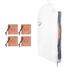 1PC Luxury 48'' Organic Cotton Garment Storage Bag | 4 Cedar Blocks for Fresh Smell| Breathable Garment Bag for Hanging Clothes for Closet Best for Suits, Sweaters, Short Dresses, Gowns