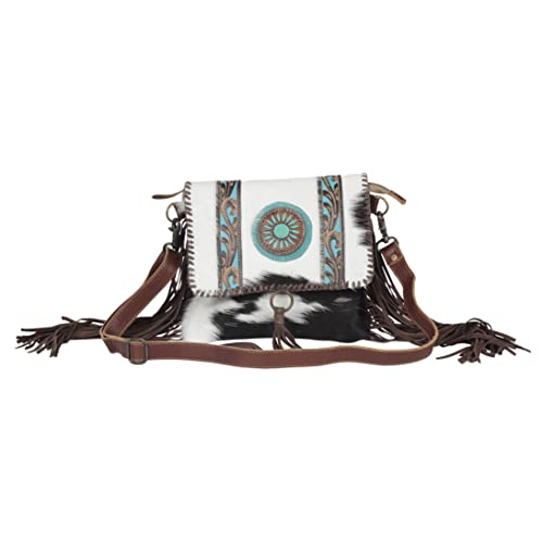 Myra Bag Western Style Purse - Fringe Purses for Women with Real Cowhide and Blue Accents, Leather Western Handbags for Women
