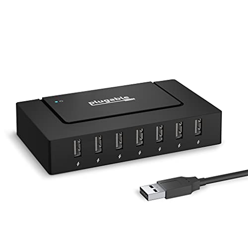 7 Port USB Hub - Plugable USB Hub for Multiple Devices and USB 2.0 Data Transfer with a 60W Power Adapter - Driverless