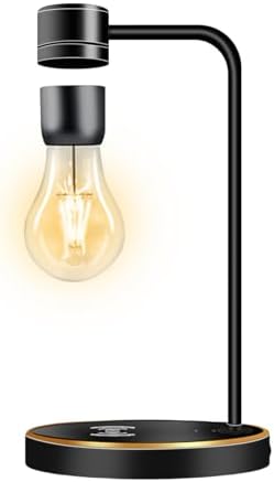 Magnetic Levitation Floating Light Bulb Lamp with Wireless Charger Pad for Apple & Android Phone,Levitating Desk Lamp LED Night Light for Office Desk Decor, Cool Festival Gifts