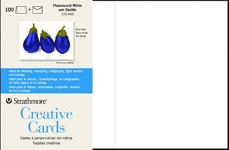 Strathmore Creative Cards, Flourescent White with Deckle Edge, 5x6.875 inches, 100 Pack, Envelopes Included - Blank Greeting Cards for Weddings, Events, Birthdays