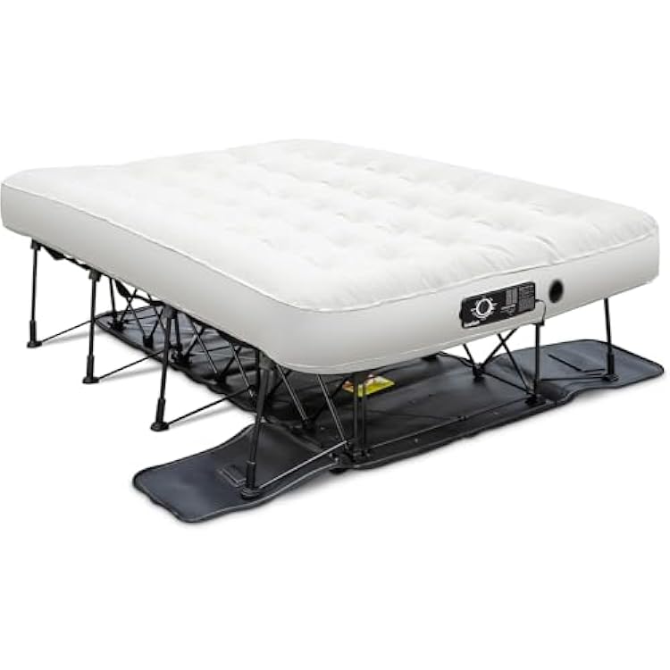 Ivation EZ-Bed Full Inflatable Air Mattress with Frame & Rolling Case, Built-in Deflate DefenderTM Dual Pump Technology - 3 Min Self InflateDeflae Raised Blow up Bed on Legs, Premium Coil Design