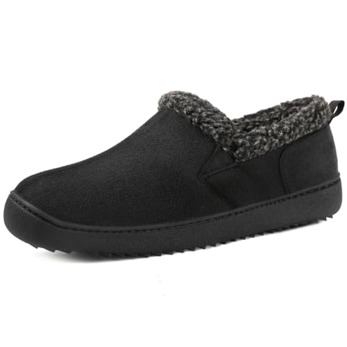 Zizor Mens Warm Fuzzy Bootie Slippers, Winter Suede Loafer House Shoes Indoor Outdoor with Memory Foam
