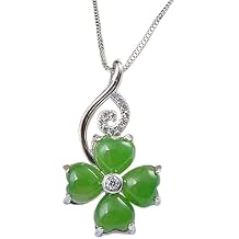 LSCZSLYH Classic Jade Green Clover Ring For Lady Anniversary Accessories Gift Fashion 925 Sterling Silver Ring Women Jewelry Adjustable (Gem Color : Necklace)