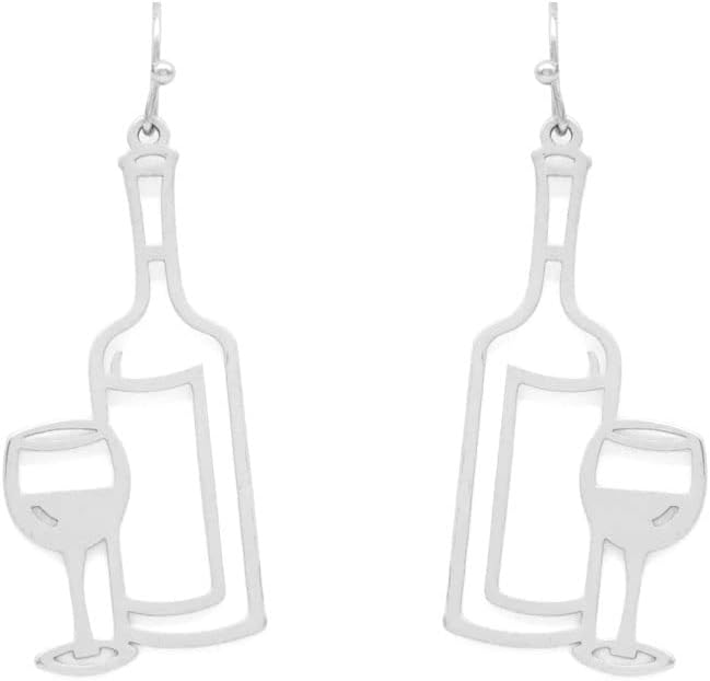 Pristine Fashion Filigree Earring - Lightweight Gift, Fish Hook, Cutout, Stylish Elegant, Butterfly, U Shape, Flower Bull (Champagne Bottle - Silver, Base Metal)