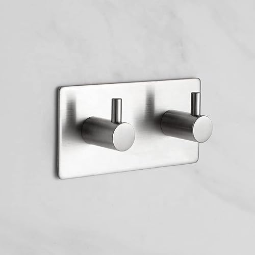 DELTAHOME Stainless Steel 2 Knobs Bathrobe Strap Towel Holder XL Hanger inox - Self-adhesive