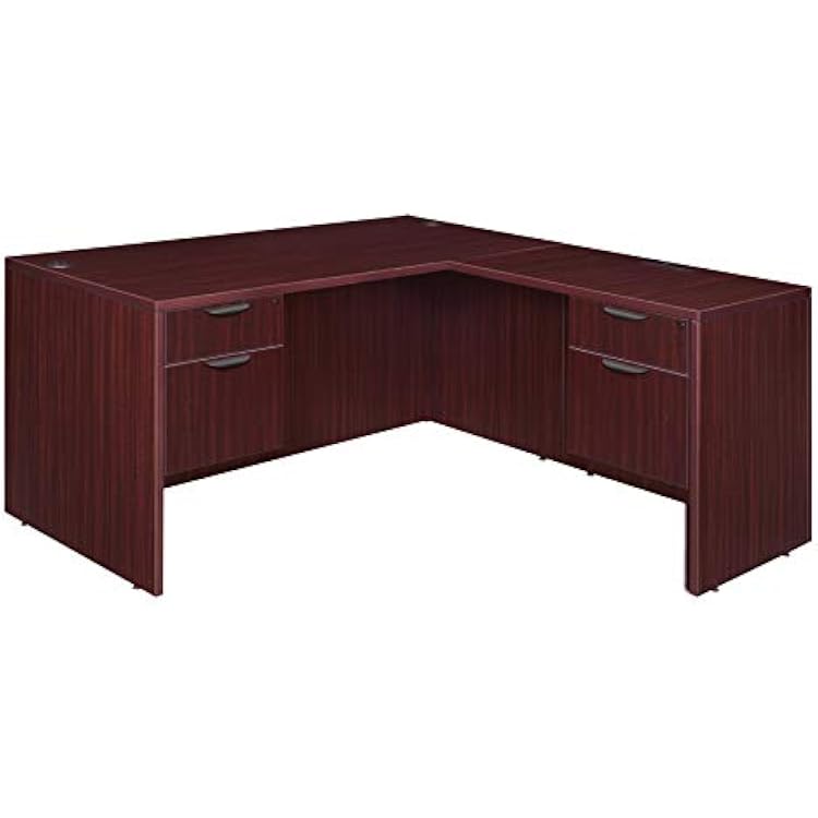 Regency Legacy 60 x 65 Inch L-Shaped Office Desk with Double Pedestal Drawer Unit, Durable Mahogany Laminate, Scratch-Resistant Surface, and Spacious Design for Home and Professional Offices