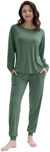 Joyaria Womens Bamboo Viscose Pajamas Set Ultra Soft Long Sleeve Jogger Pants Lounge Set Cooling Pjs