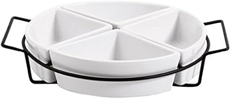 Gibson Elite Gracious Dining Dinnerware, 4-Section Tray Set with Metal Rack, White