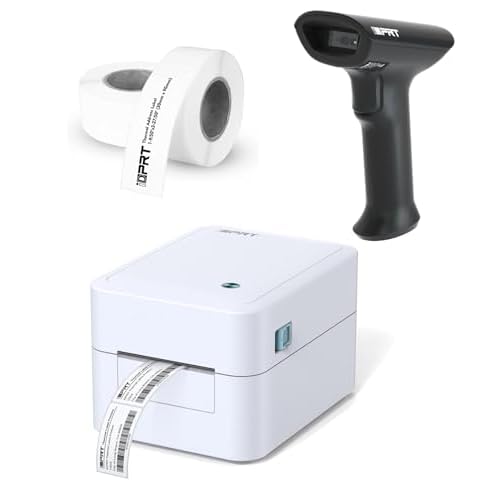 iDPRT Thermal Label Printer SP320E with iDPRT 1D 2D Barcode Scanner 1358 with 600pcs Labels2 Rolls of 300pcs