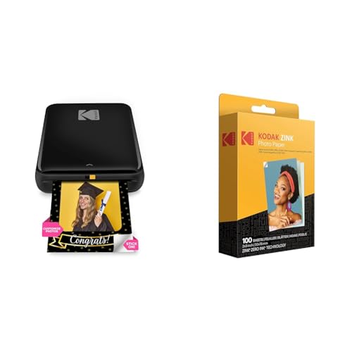 Zink Kodak Step Wireless Mobile Photo Mini Printer Black Compatible wiOS & Android, NFC & Bluetooth Devices & 2x3 Premium Photo Paper 100 Sheets