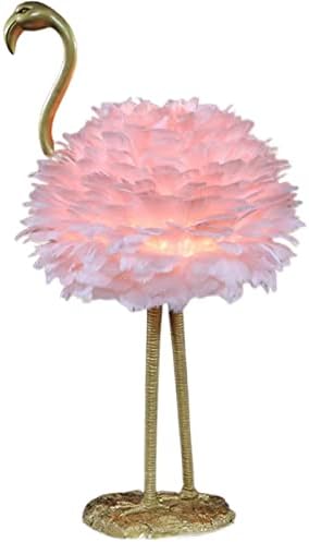 Feather Lamp Led Desk Lamp Flamingo Shape with Remote Control, Bedside Table Lamp Decoration Light for Bedroom House Dining Room, 3 Colors Color : Pink, Size : Button Switch