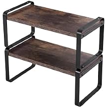 2-Tier Storage Shelves, Adjustable Small Shelving Unit with Metal Frame, Rustic Wood Storage Rack for Kitchen, Bathroom, Office, Basement